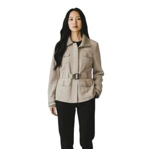 STRADIVARIUS vintage Suede/leather belted military moto jacket Beige. Size Large